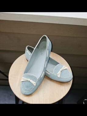 Coach Light Blue Suede Bow Accent Loafers